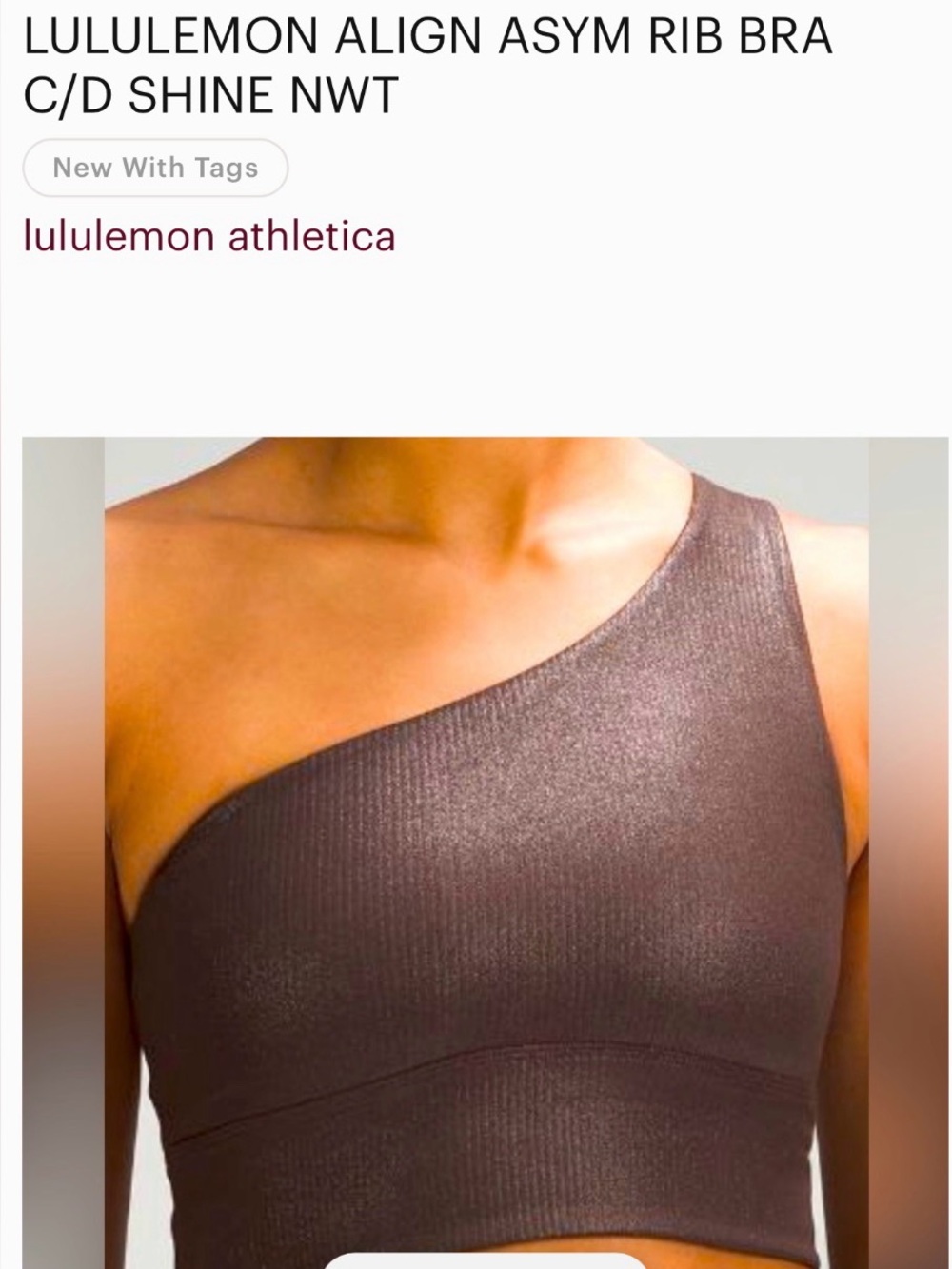 lululemon athletica One-Shoulder Ribbed Shine Sports Bra in Metallic Brown